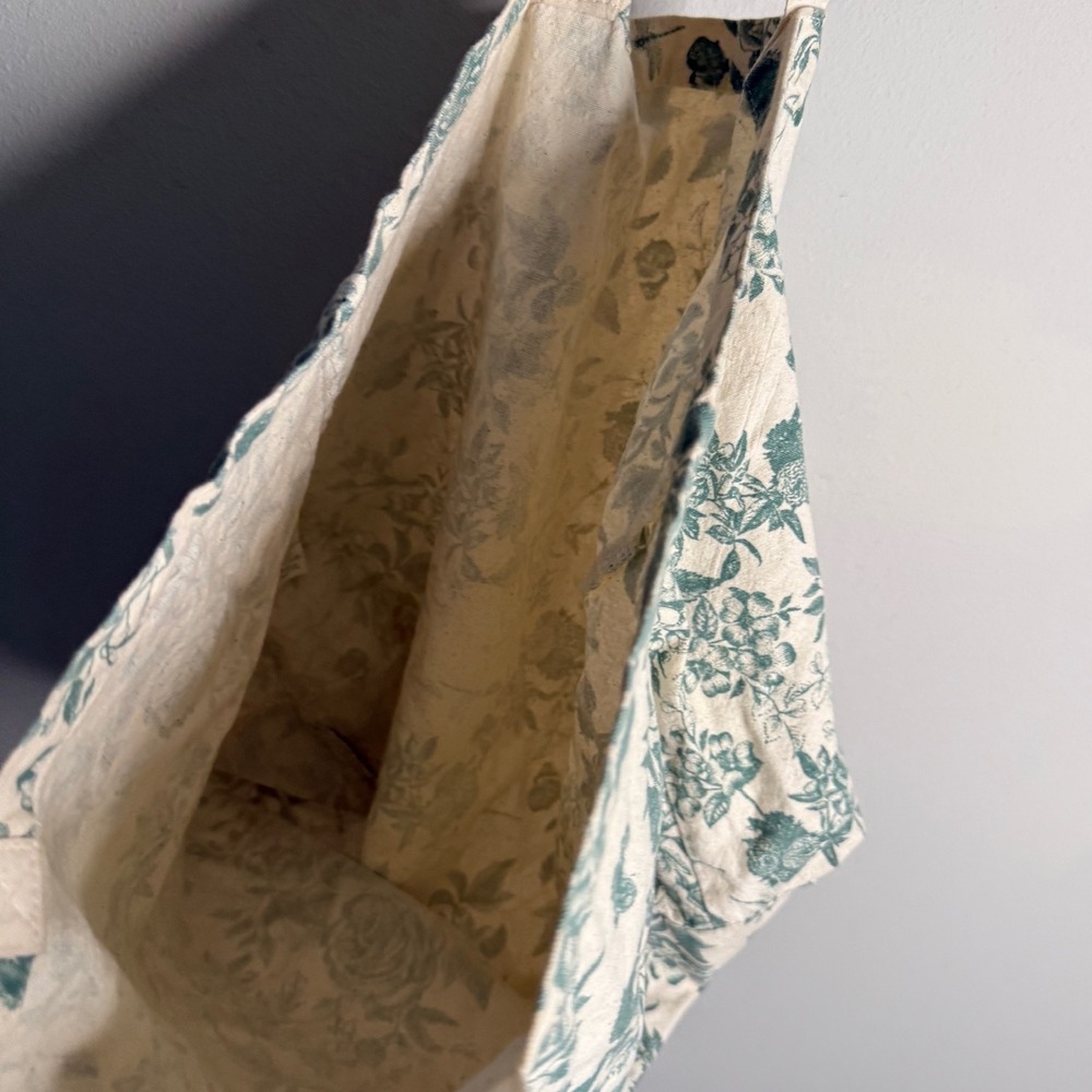 Sezane Women's Green White Floral Print Canvas Tote Bag Reusable Shopping Chic - Picture 6 of 7